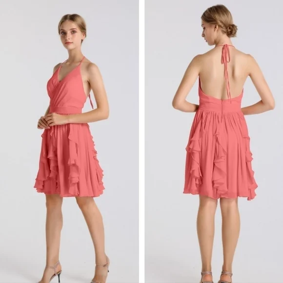 White by Vera Wang White Short Chiffon Halter Coral Reef